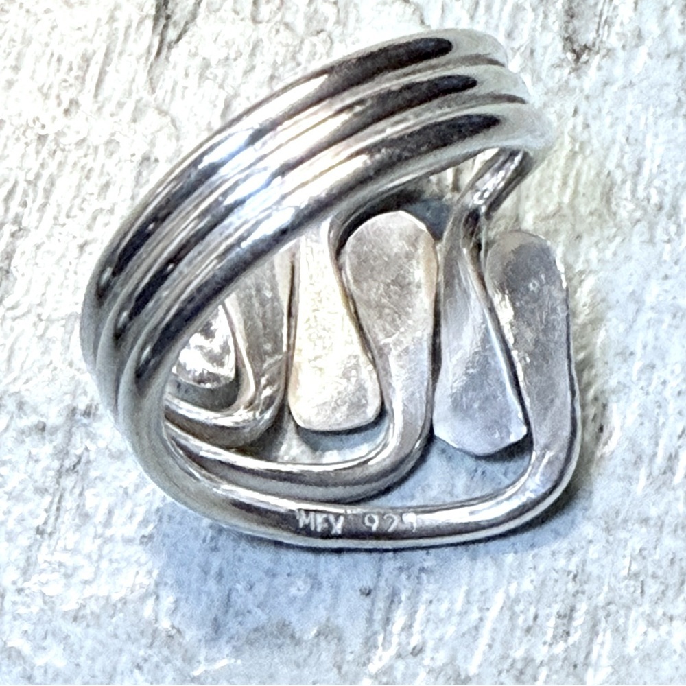 Sterling Silver 925 Artisan Triple Band Hammered Statement Ring - Picture 5 of 8